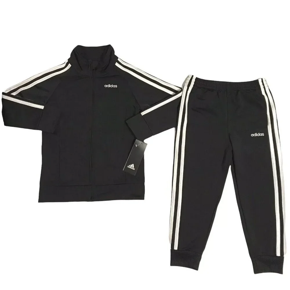 Adidas Little Girls 2pc Tracksuit Jacket & Joggers Outfit Set Size 4 Black-White